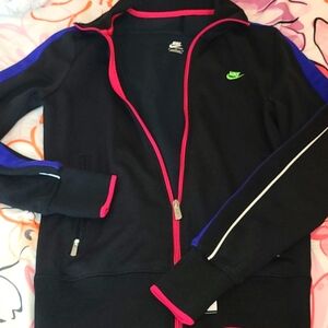 Nike Womens Retro Track Jacket Zip Pockets Neon Black Size Medium